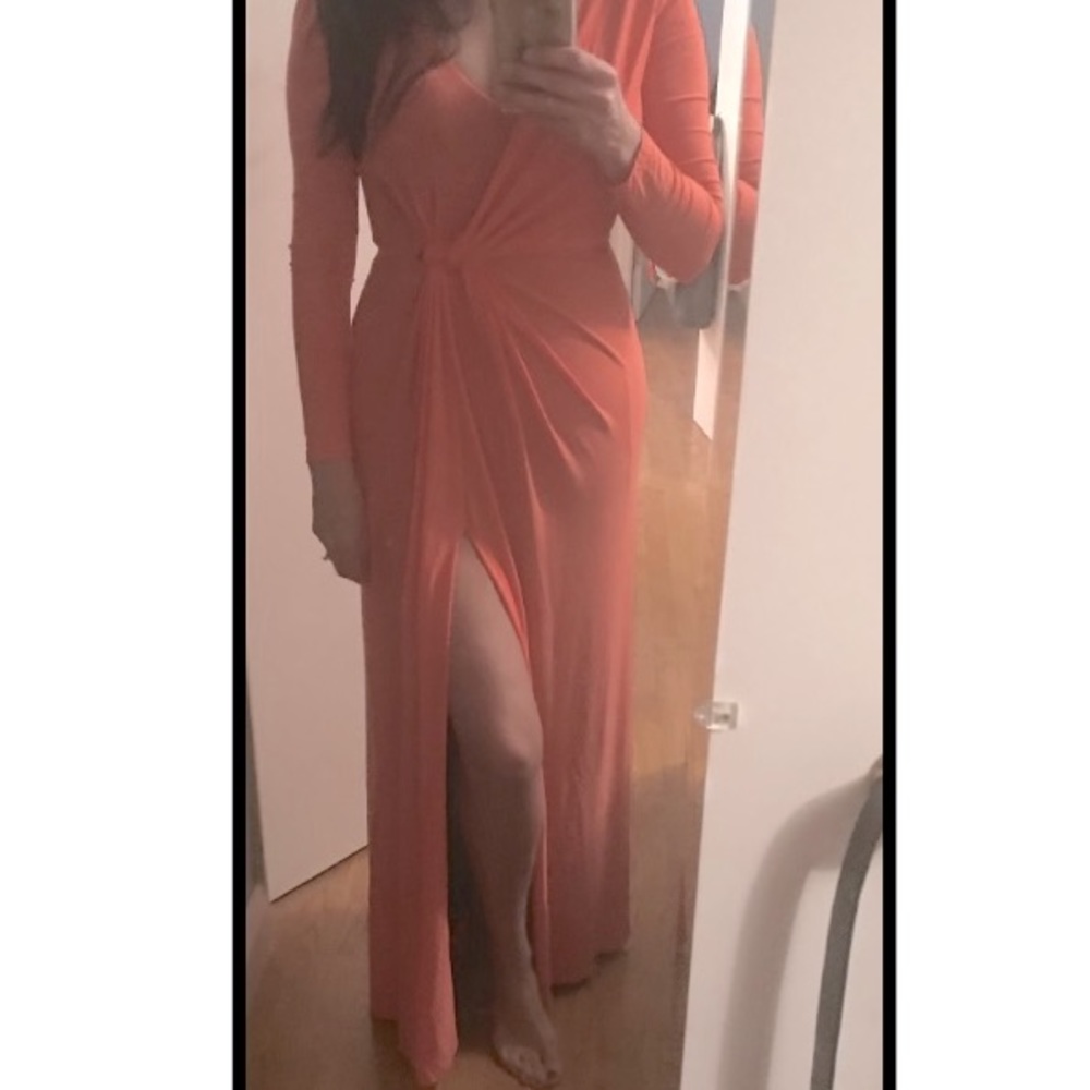 Halston coral long sleeve  gown dress Medium M